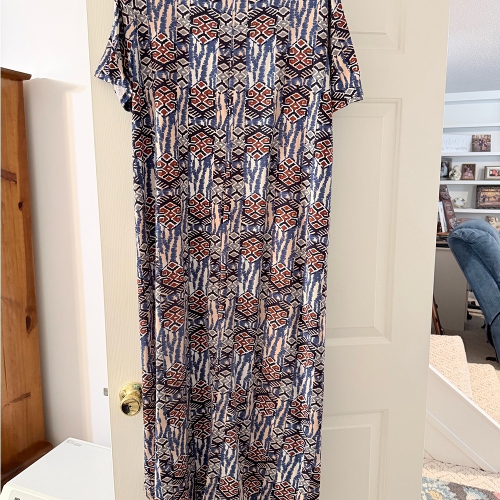 A Classy Chic Boutique Blue and Orange Midi Dress